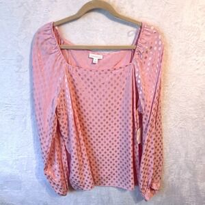 Charter Club Pink Polka Dot Square Neck Puff Sleeve Blouse‎ Top XL NEW